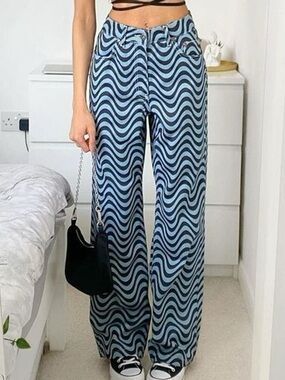 The ragged priest pants blue and navy blue wave pattern black size 26.